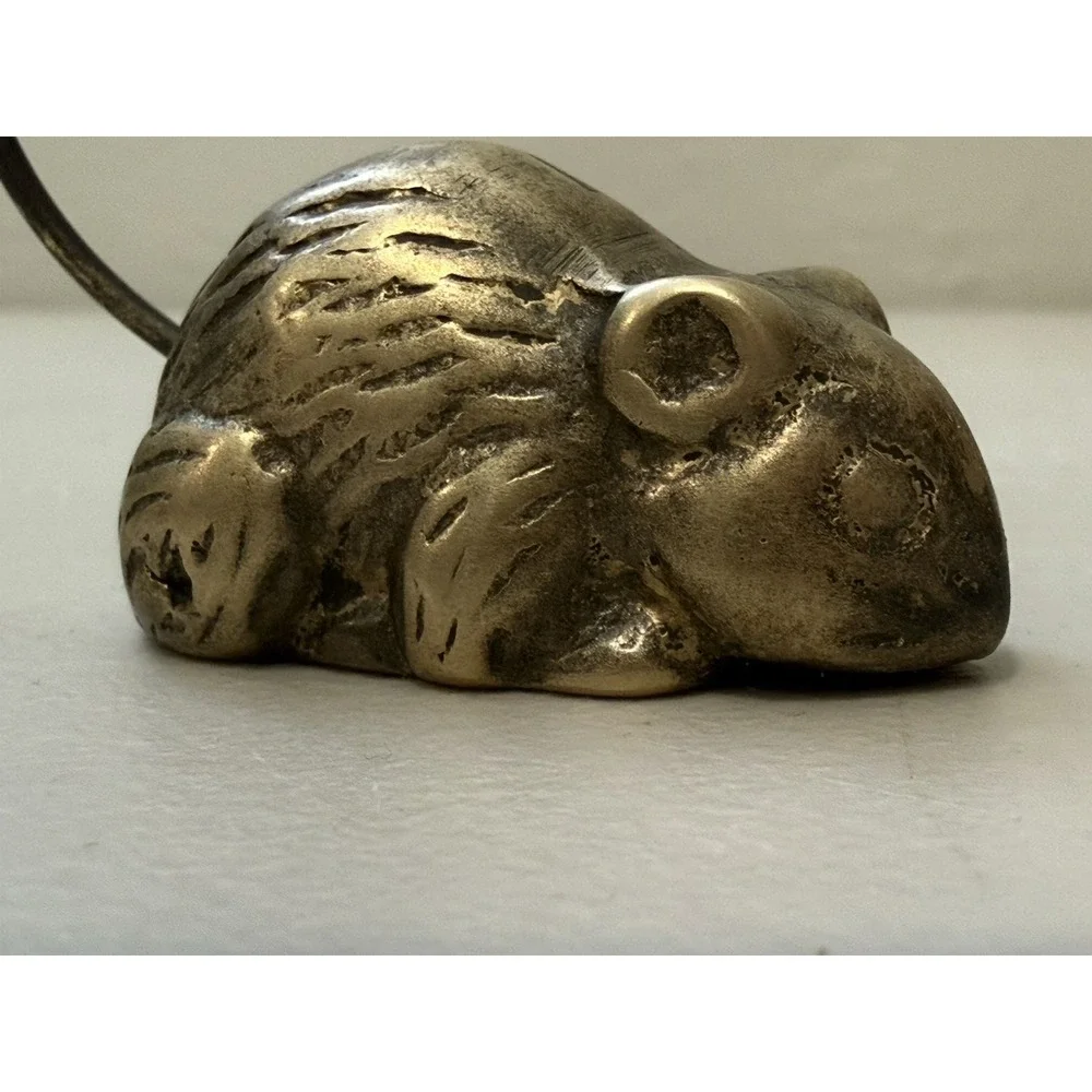 VTG MidCentury Modern Mice Solid Brass Paperweight Message Ring Receipt Holder